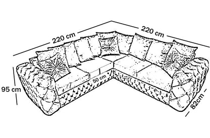 Diagram of a sectional sofa with dimensions