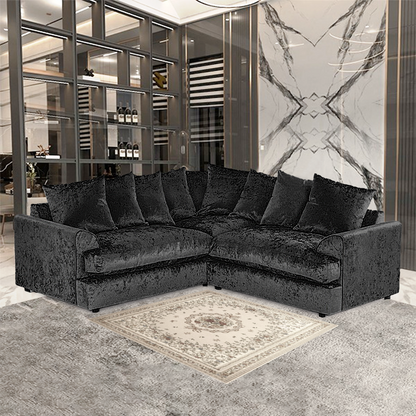 Dylan Crush Velvet Wide Armrest 5 Seater with Footstool Classic Corner Sofa