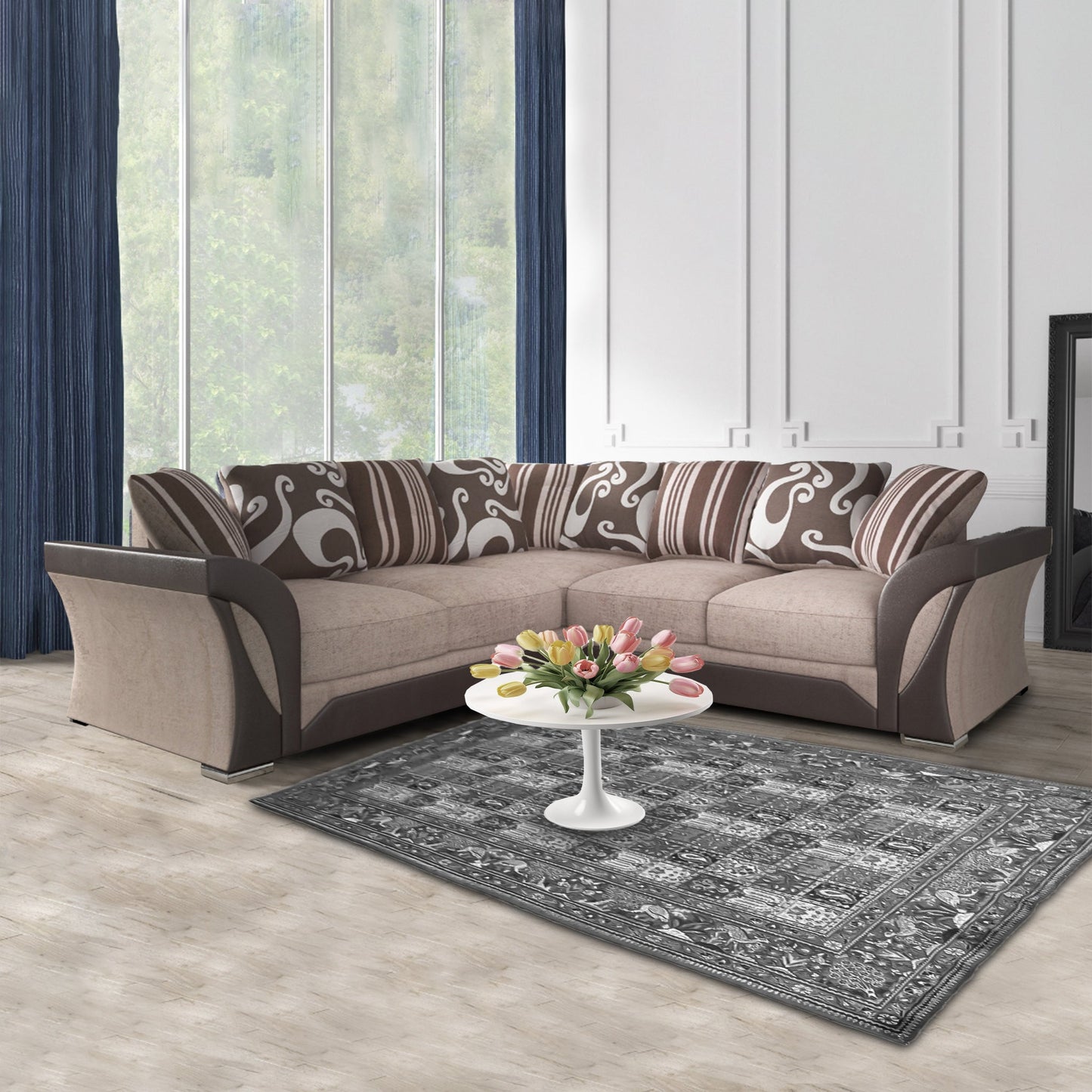 Shannon Wide Armrest 5 Seater Luxury Chenille Fabric Corner Sofa