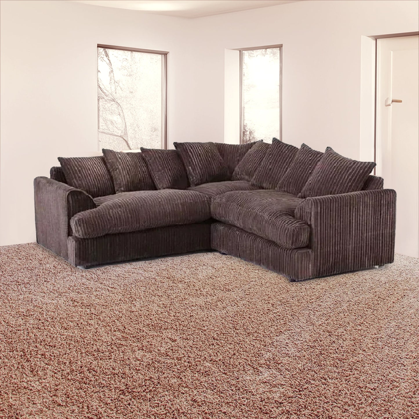 Liverpool 5 seater corner sofa with foot stool brown color jumbocord fabric
