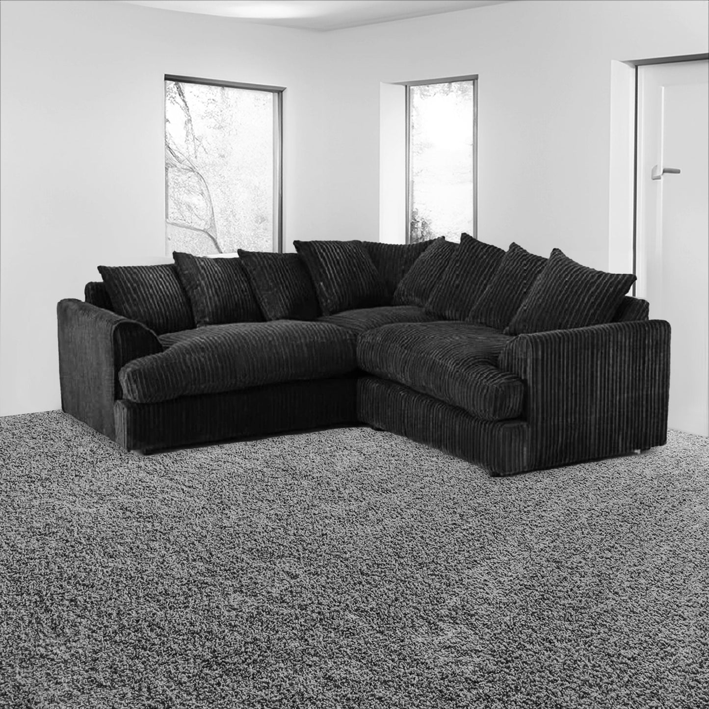 Liverpool 5 seater corner sofa with foot stool black color jumbocord fabric
