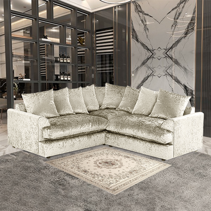 Dylan Crush Velvet Wide Armrest 5 Seater with Footstool Classic Corner Sofa