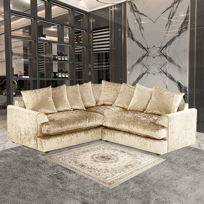 Dylan Crush Velvet Wide Armrest 5 Seater with Footstool Classic Corner Sofa