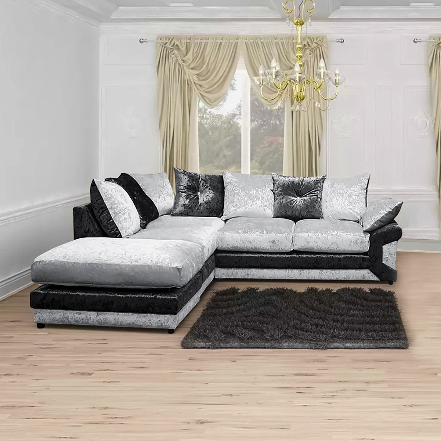 DINO Crush Velvet Single Arm 5 Seater Left & Right Hand Corner Sofa