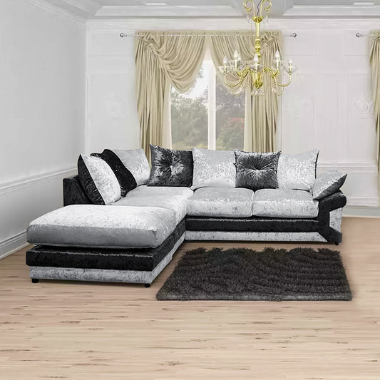 DINO Crush Velvet Single Arm 5 Seater Left & Right Hand Corner Sofa