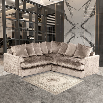 Dylan Crush Velvet Wide Armrest 5 Seater with Footstool Classic Corner Sofa