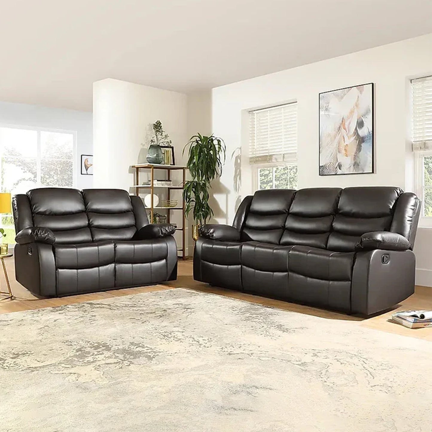 ROMA BLACK LEATHER 3+2+1 SOFA SET (Air Leather UKFR)