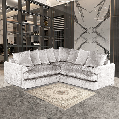 Dylan Crush Velvet Wide Armrest 5 Seater with Footstool Classic Corner Sofa