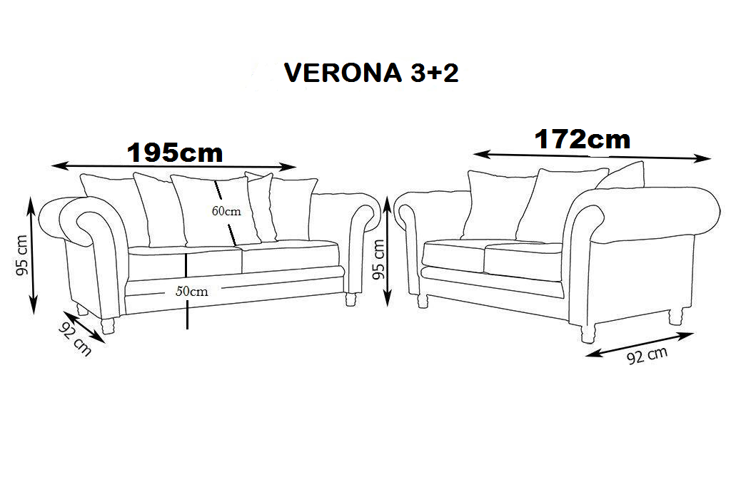 Verona 2 Seater Scatter Back Sofa Set  Stylish & Comfortable Living Room Sofas