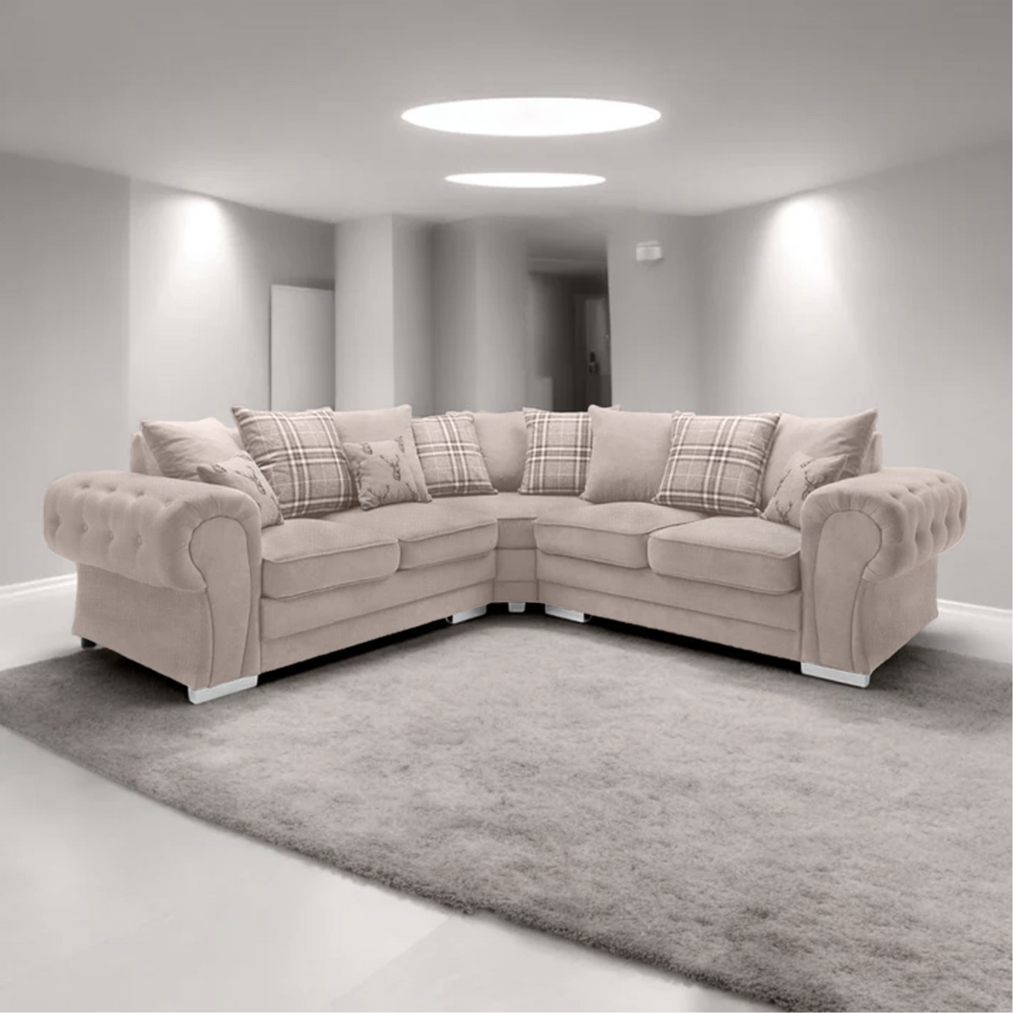 Modern Verona Chester Fields 5 Seater Luxurious Fabric Sofa