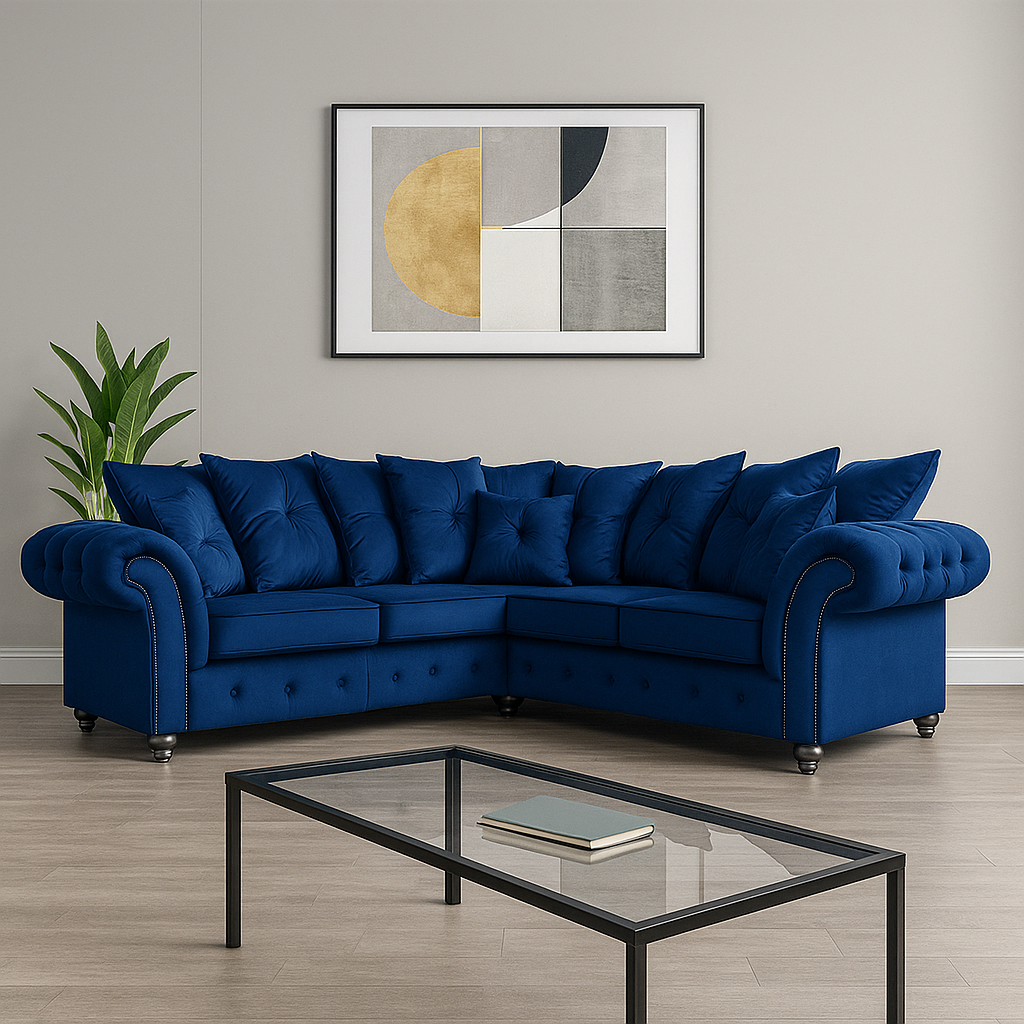 Ashwin Plush Velvet Comfortable Stylish Chesterfield Corner Sofa