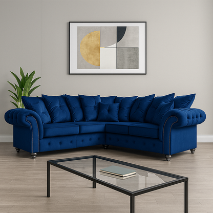 Ashwin Plush Velvet Comfortable Stylish Chesterfield Corner Sofa