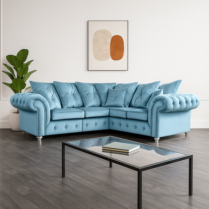 Ashwin Plush Velvet Comfortable Stylish Chesterfield Corner Sofa