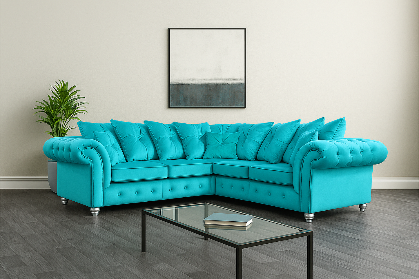 Ashwin Plush Velvet Comfortable Stylish Chesterfield Corner Sofa