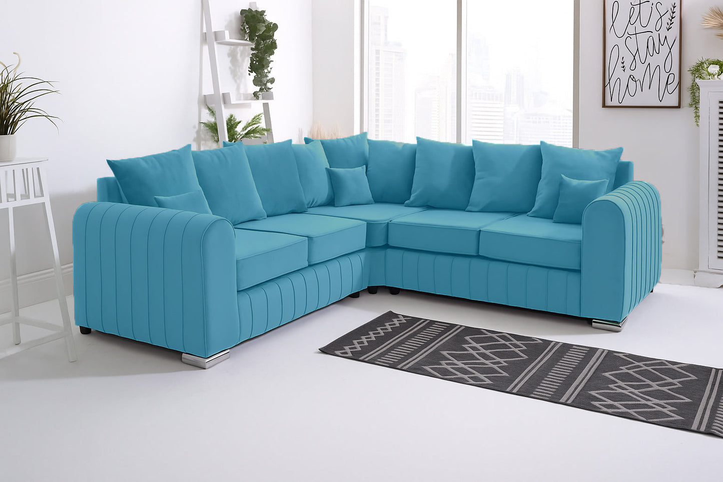 sky sectional sofa in a living room setting with a rug and decor.
