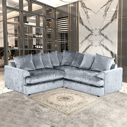 Dylan Crush Velvet Wide Armrest 5 Seater with Footstool Classic Corner Sofa